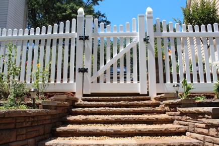 Scalloped picket PVC fence and gate